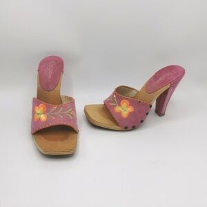 SIZE 7 - BCBGIRLS Pink Wooden Sandals, Leather EUC B61